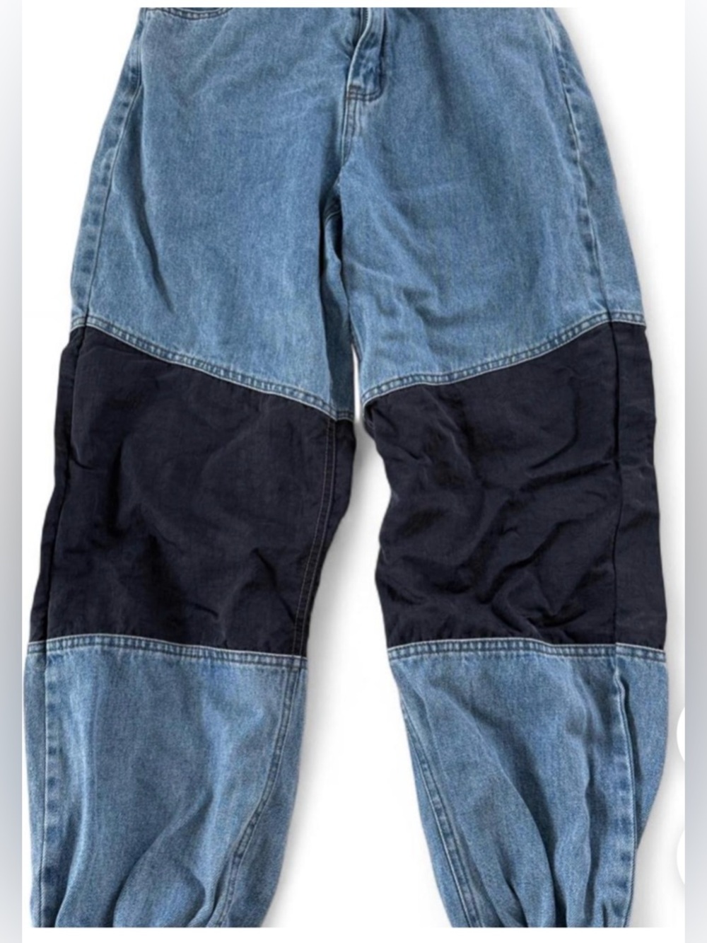 Woman’s Forever21 blue denim patchwork jeans